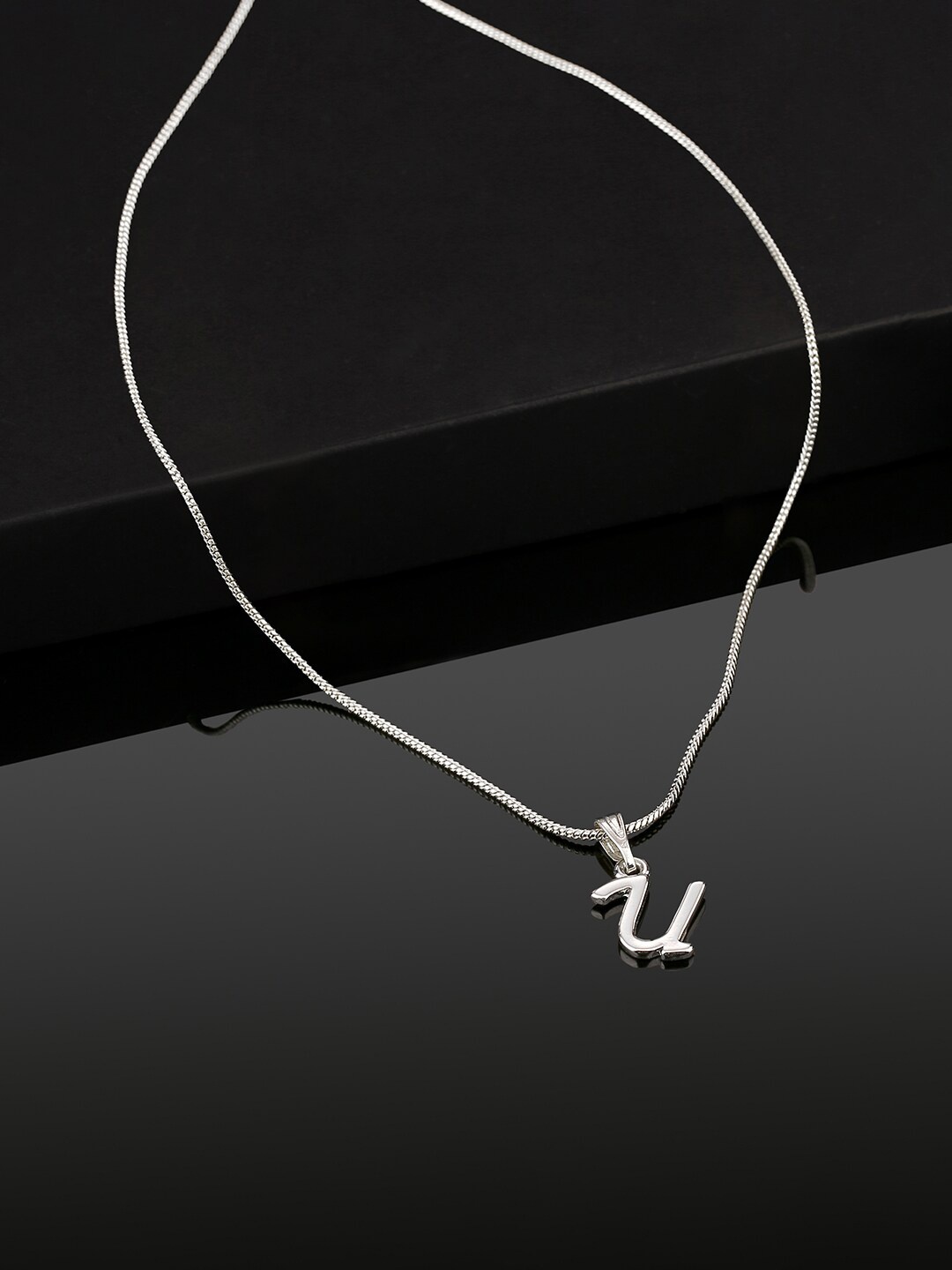 

Estele Rhodium-Plated Initial U Pendant With Chain, Silver