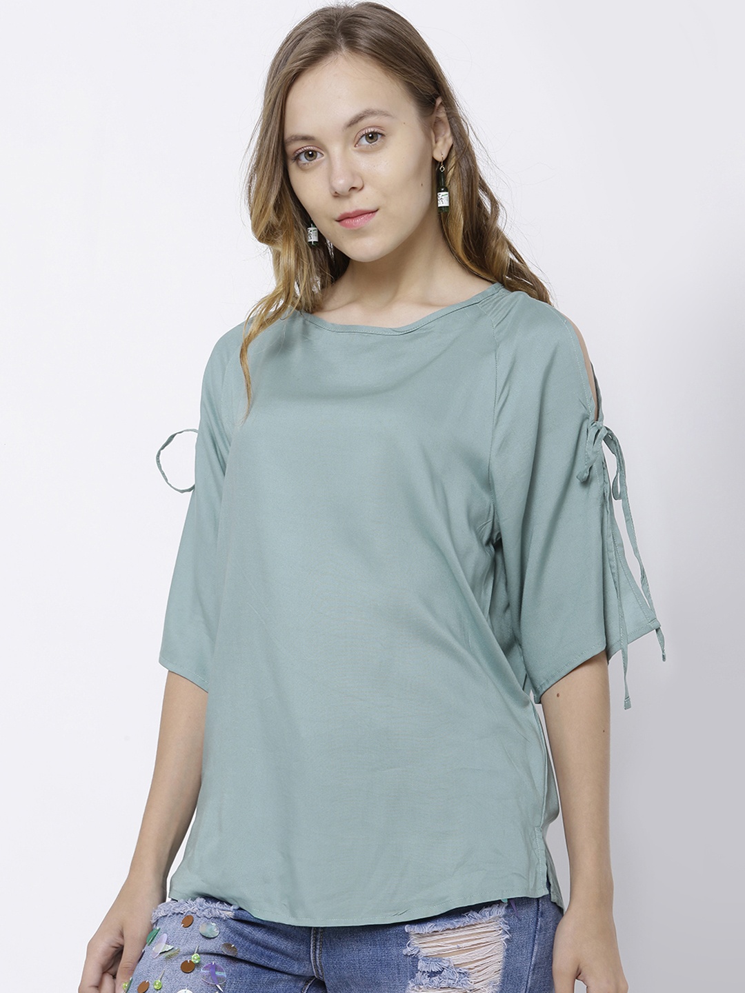 

Tokyo Talkies Women Green Solid Top