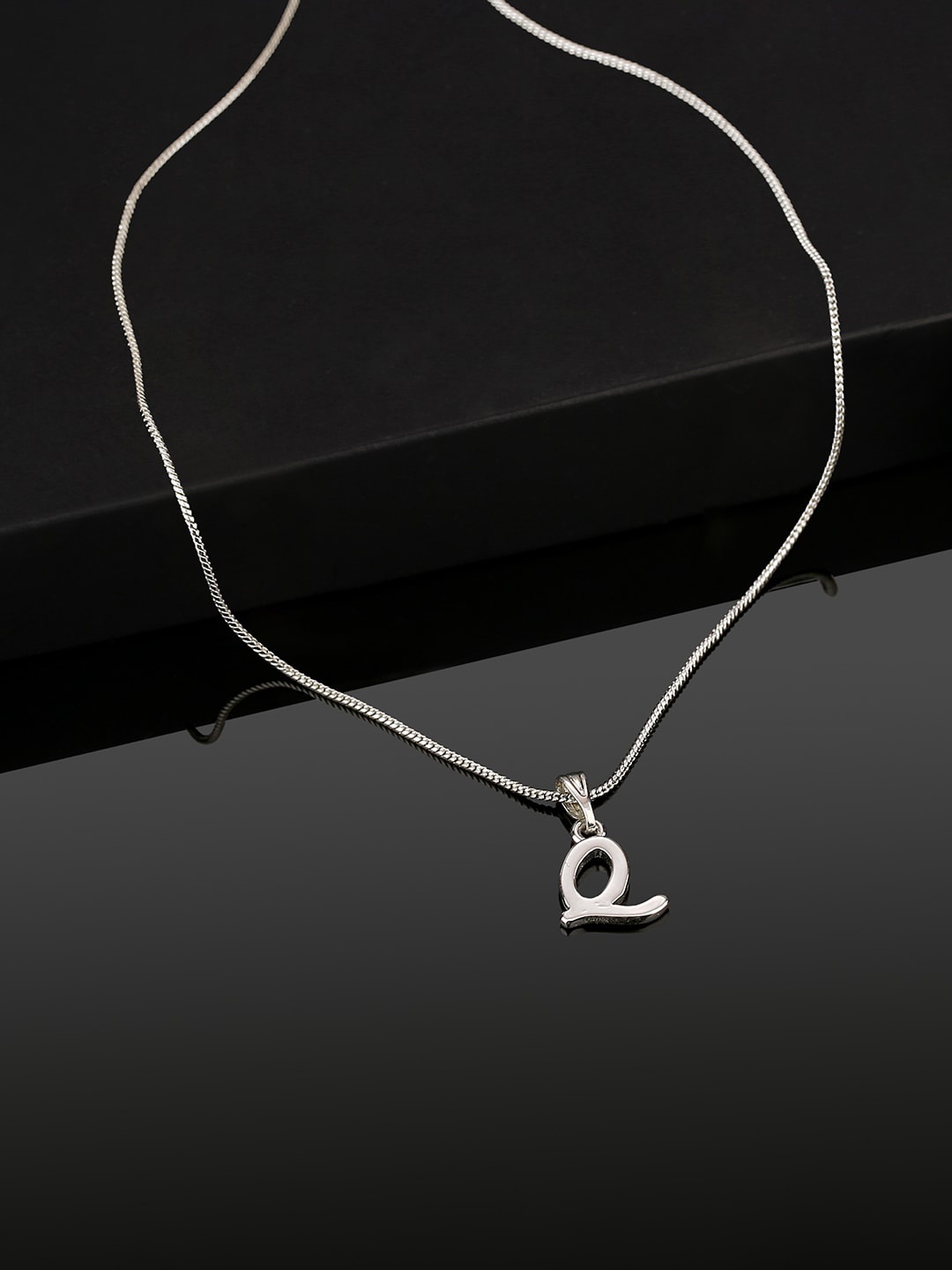 

Estele Rhodium-Plated Q-Alphabet Charm Pendant With Chain, Silver