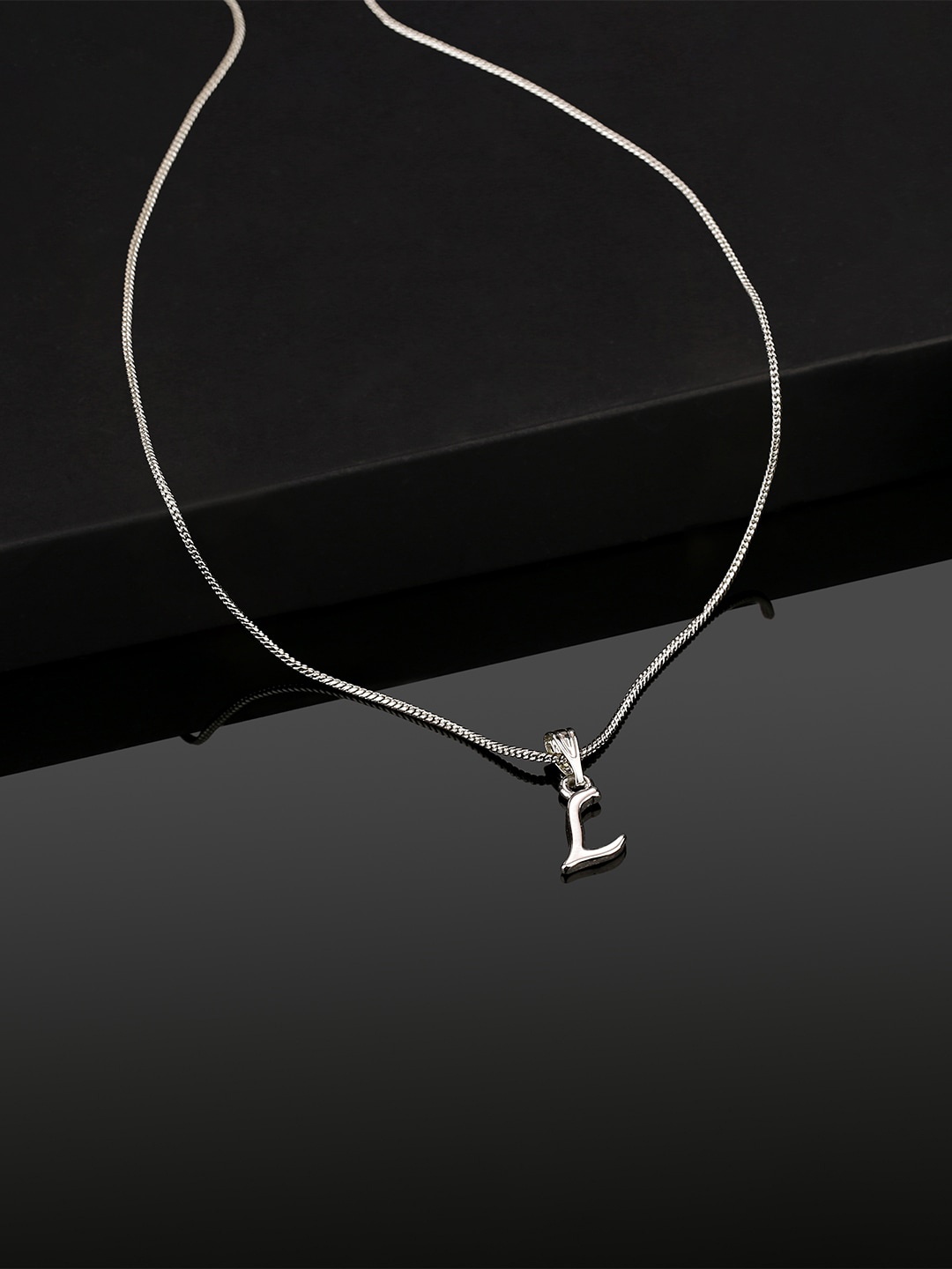 

Estele Rhodium-Plated Alphabet L-Shaped Pendant With Chain, Silver