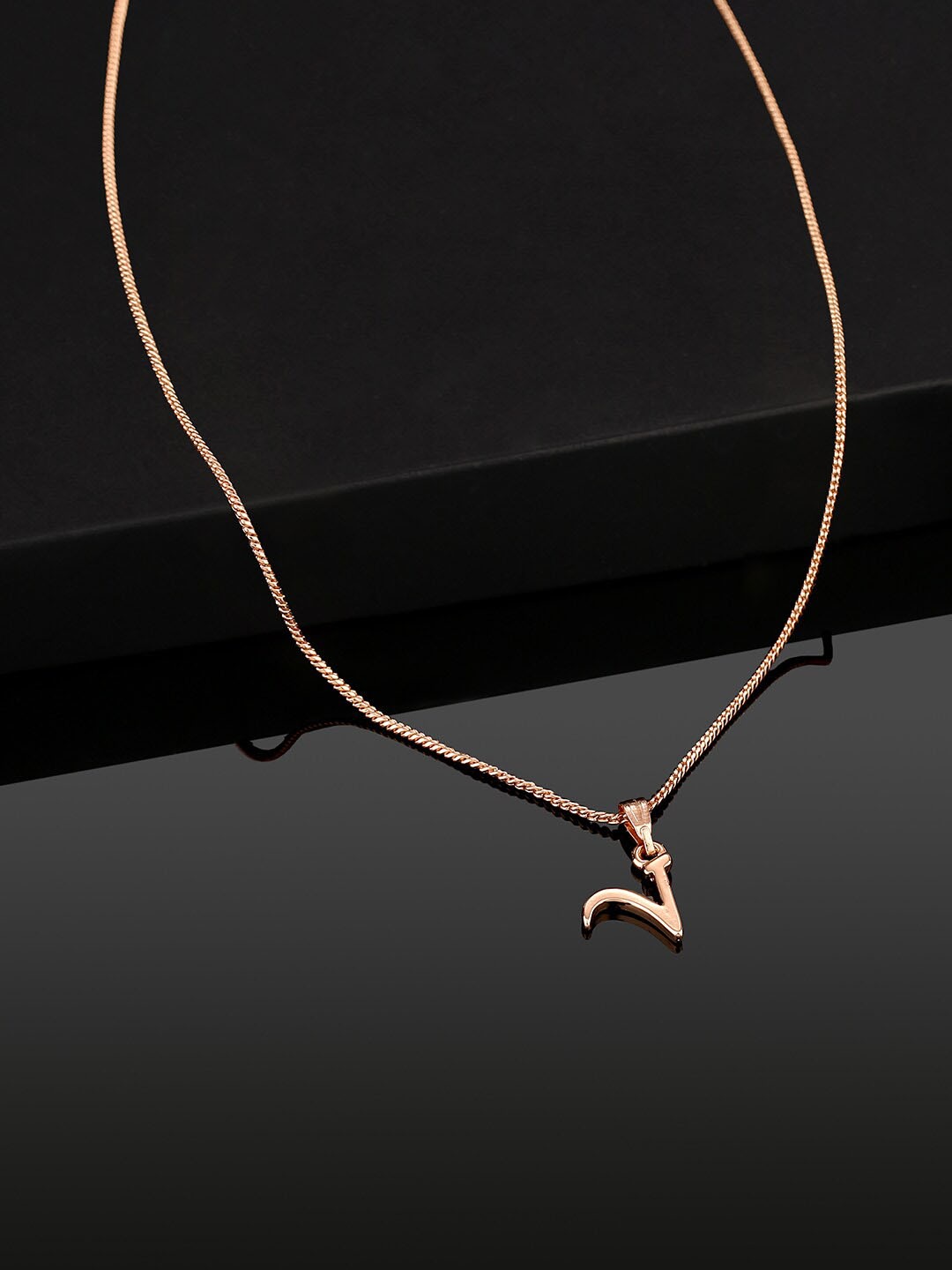 

Estele Rose Gold-Plated V-Alphabet Charm Pendant With Chain