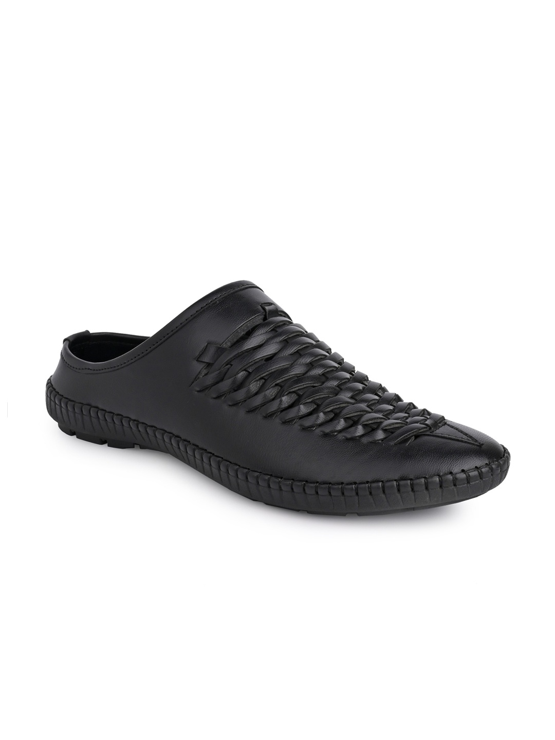 

MENGLER Men Textured Slip-On Shoe-Style Mojaris, Black