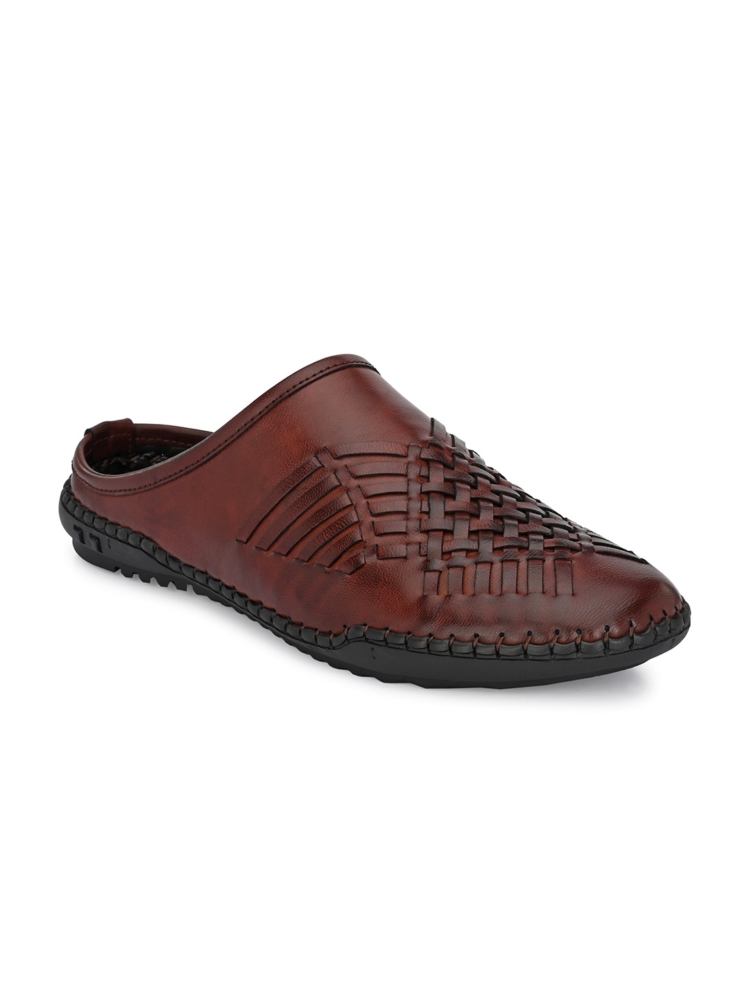 

MENGLER Men Textured Slip-On Shoe-Style Sandals, Brown