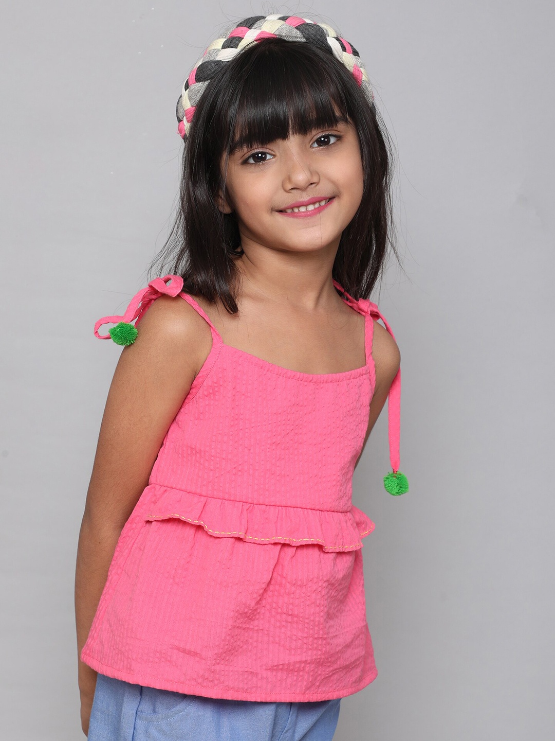 

taffykids Girls Shoulder Straps Ruffles Top, Pink