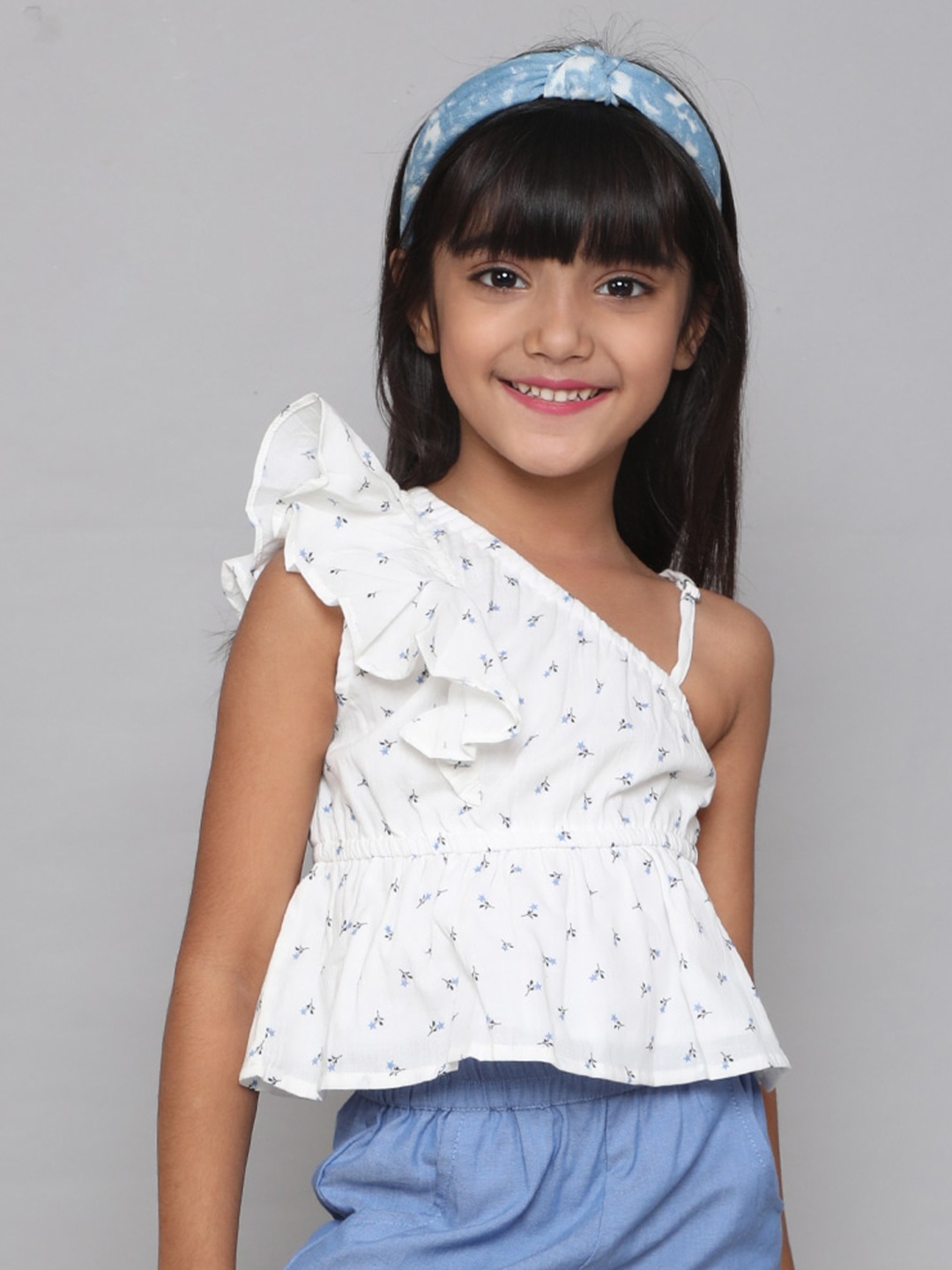 

taffykids Floral Printed Peplum Top, White