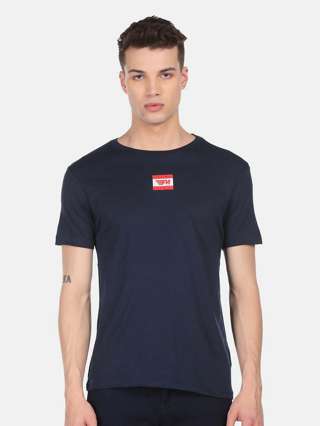 

Flying Machine Round Neck Short Sleeve Pure Cotton T-shirt, Blue