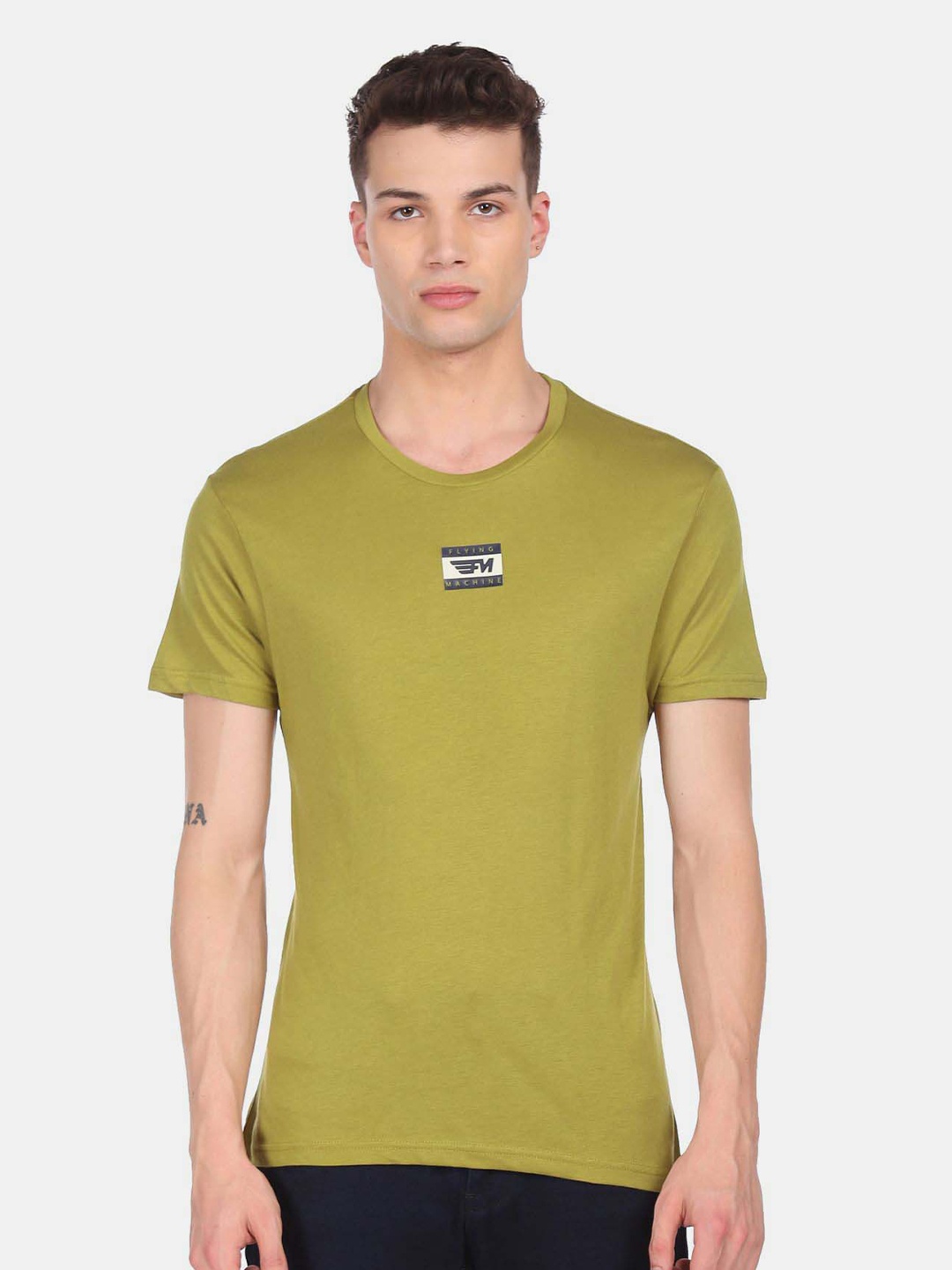 

Flying Machine Round Neck Short Sleeve Pure Cotton T-shirt, Green