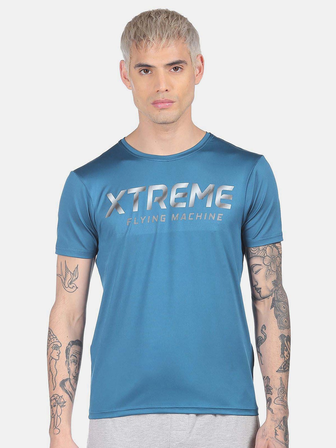 

Flying Machine Typography Printed Round Neck T-shirt, Blue