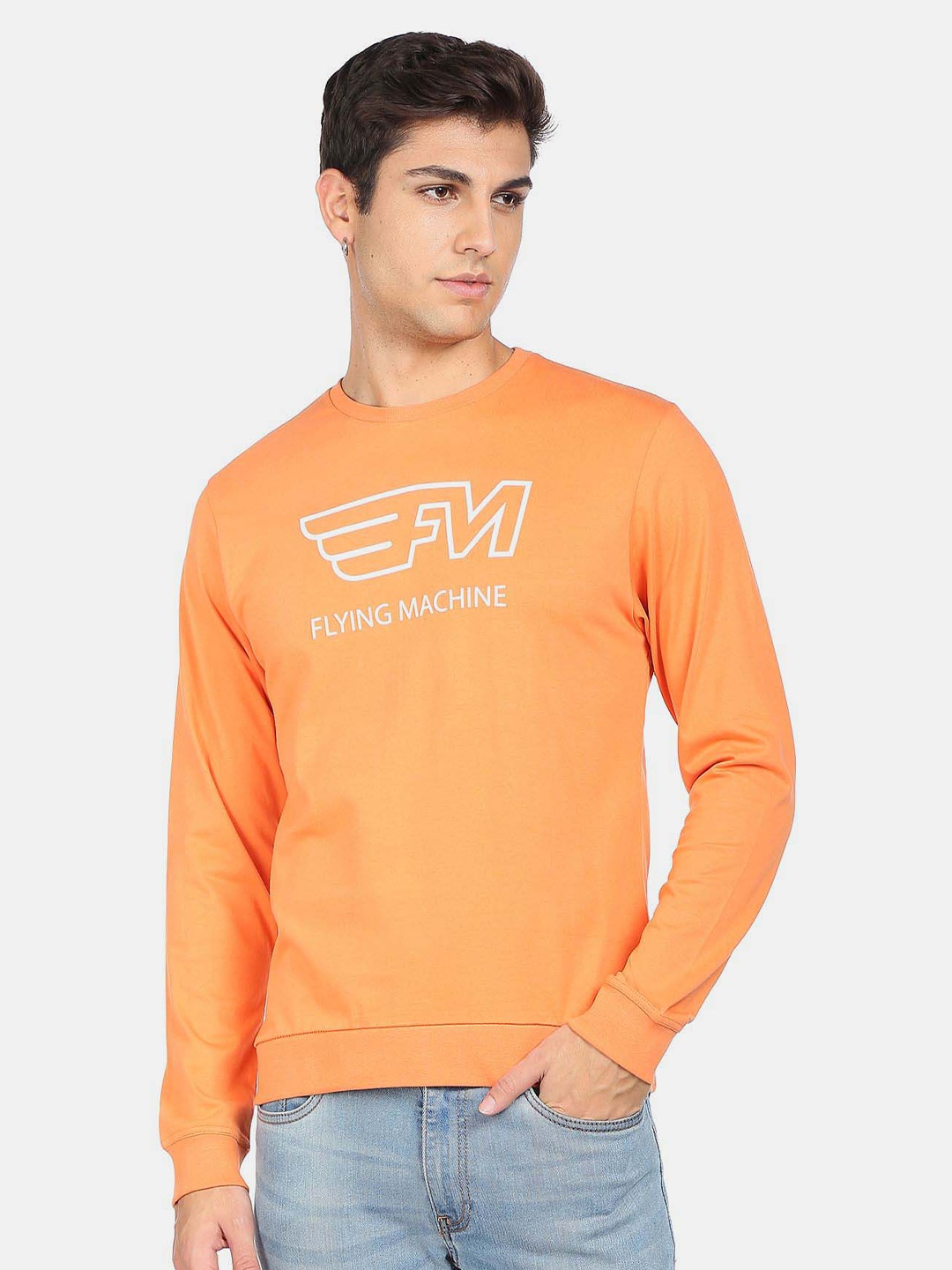 

Flying Machine Brand Printed Long Sleeves Cotton T-shirt, Orange