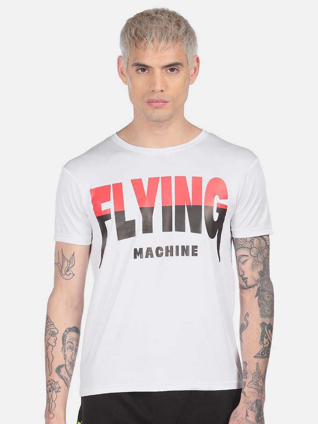 

Flying Machine Typography Printed Round Neck Cotton T-shirt, White