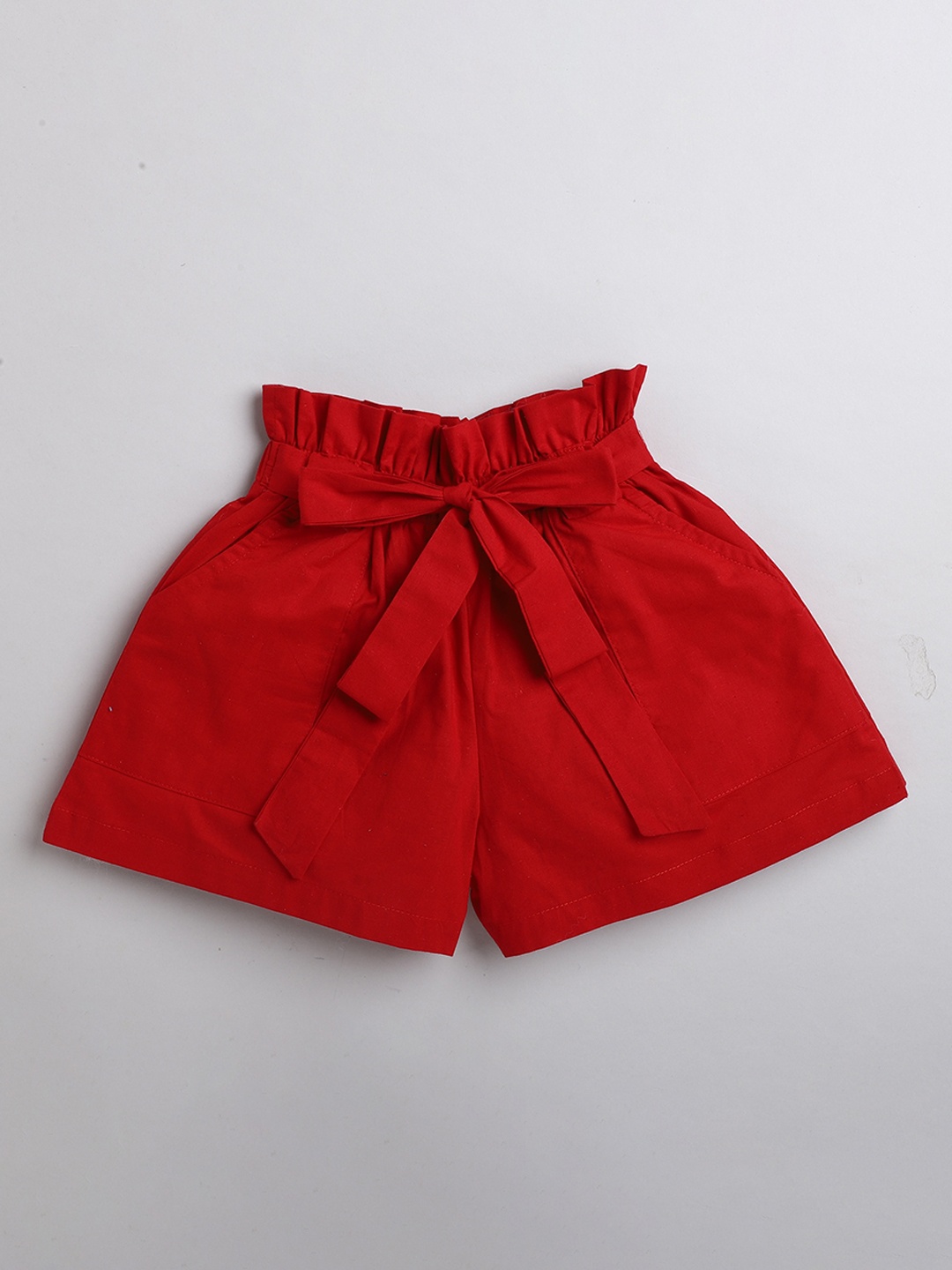 

AWW HUNNIE Girls Loose Fit High-Rise Cotton Cambric Shorts, Red