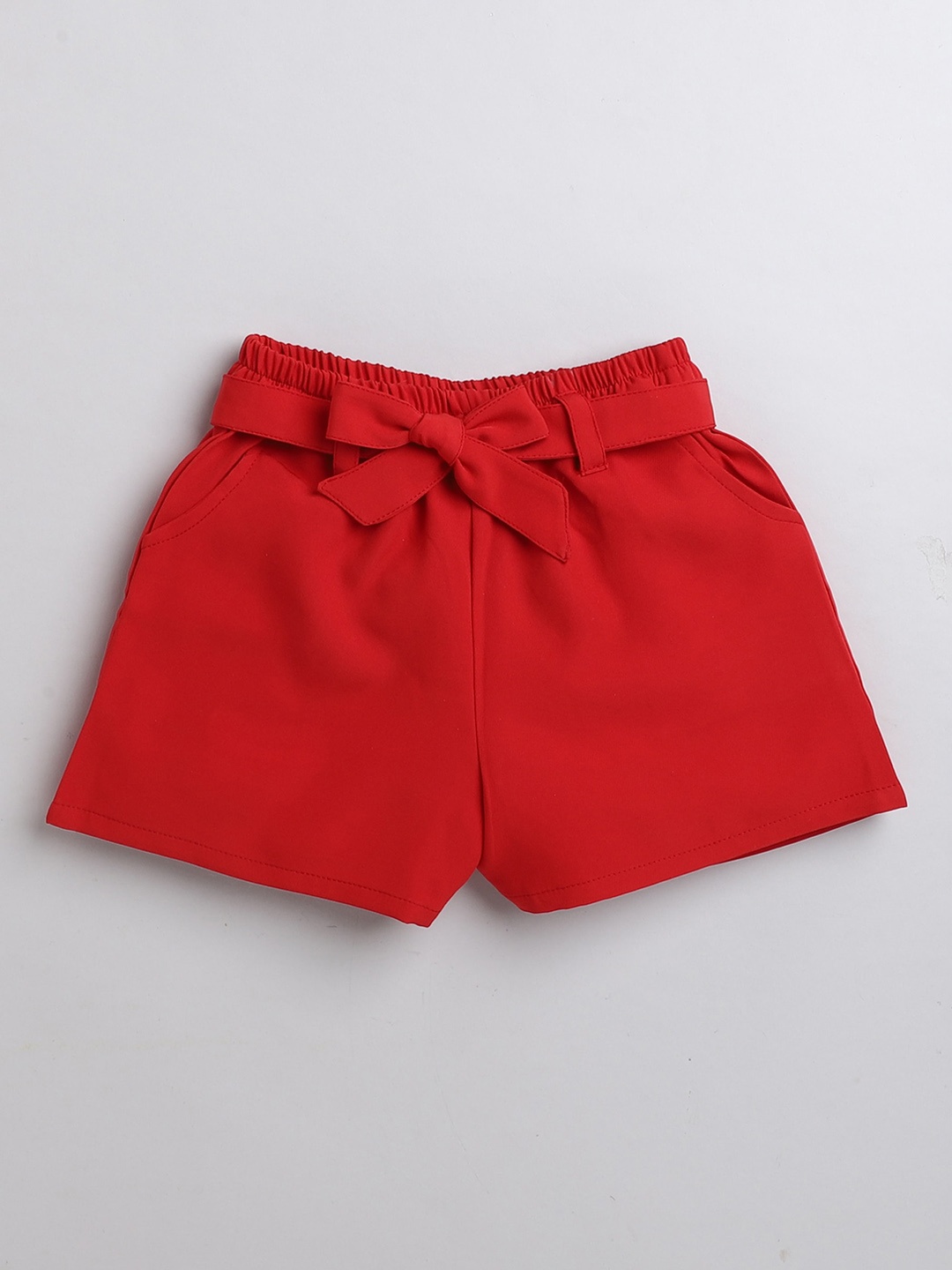 

AWW HUNNIE Girls Low-Rise Crepe Shorts, Red