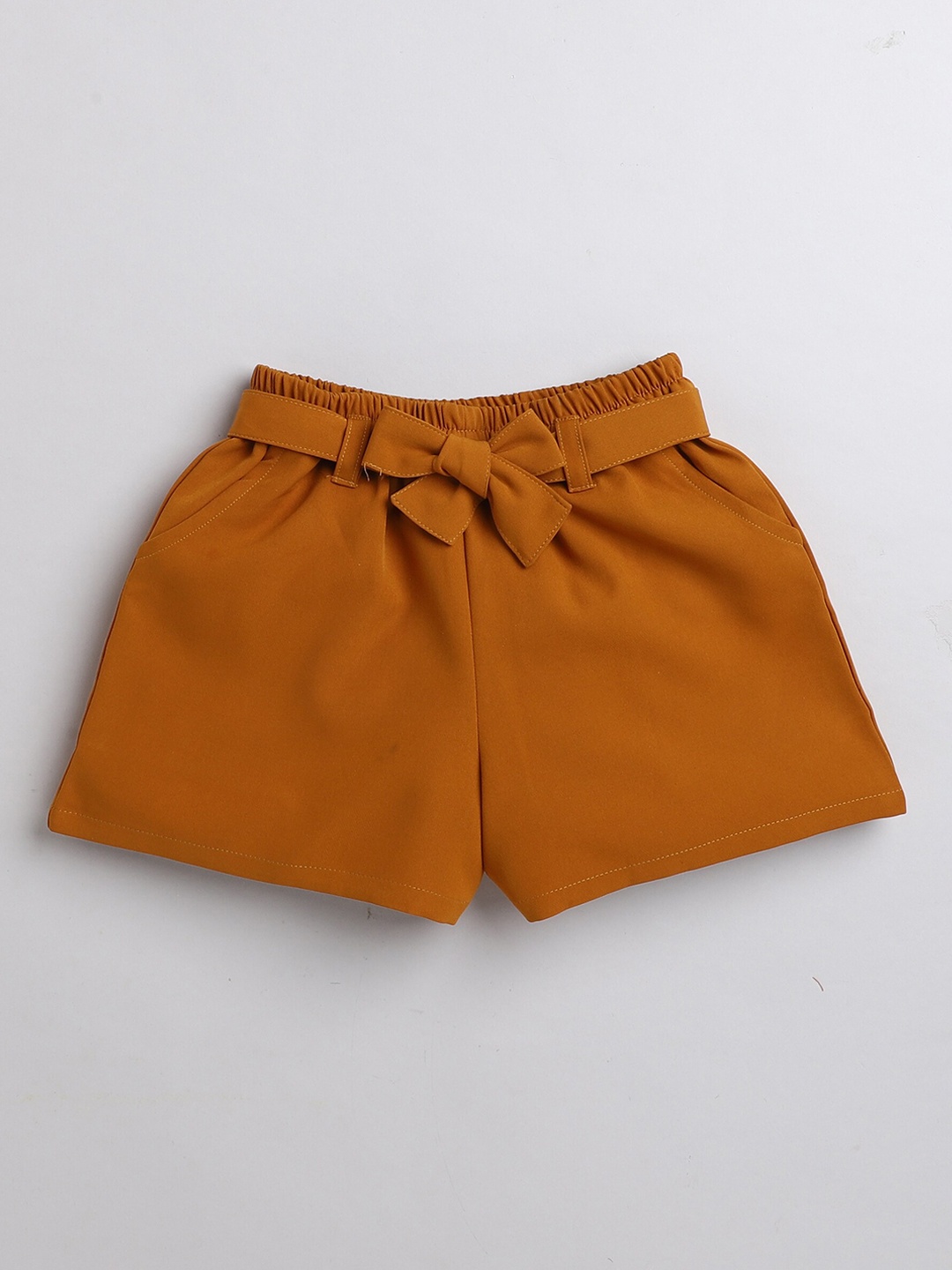 

AWW HUNNIE Girls Loose Fit Low-Rise Crepe Shorts, Mustard