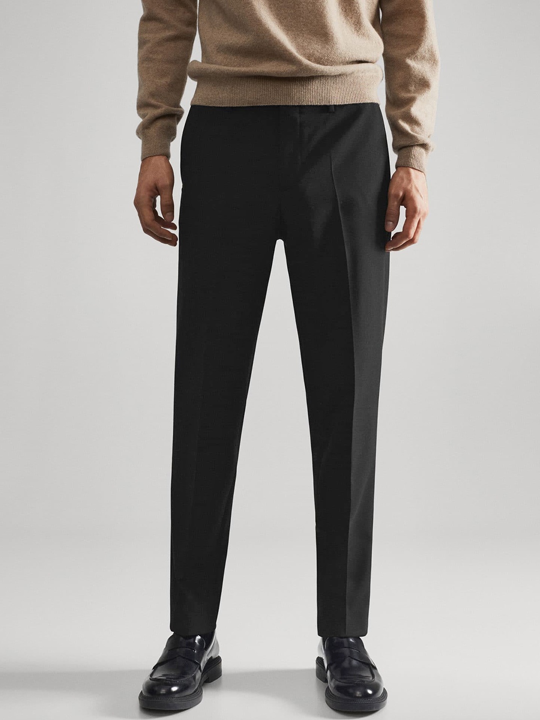 

MANGO MAN Solid Slim Fit Sustainable Formal Trousers, Black