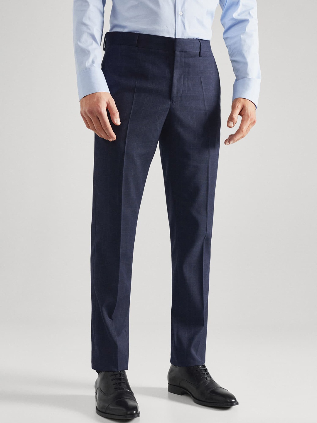 

MANGO MAN Solid Slim Fit Sustainable Formal Trousers, Navy blue