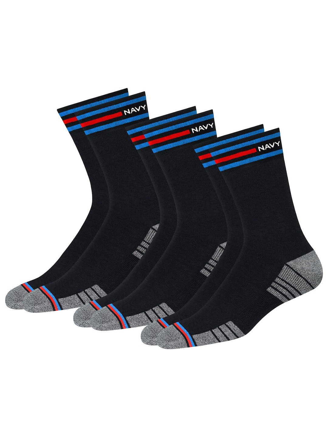 

NAVYSPORT Men Pack Of 3 Calf-Length Socks, Black