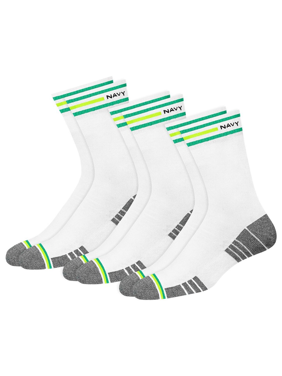 

NAVYSPORT Men Pack Of 3 Patterned Ankle-Length Cotton Socks, White