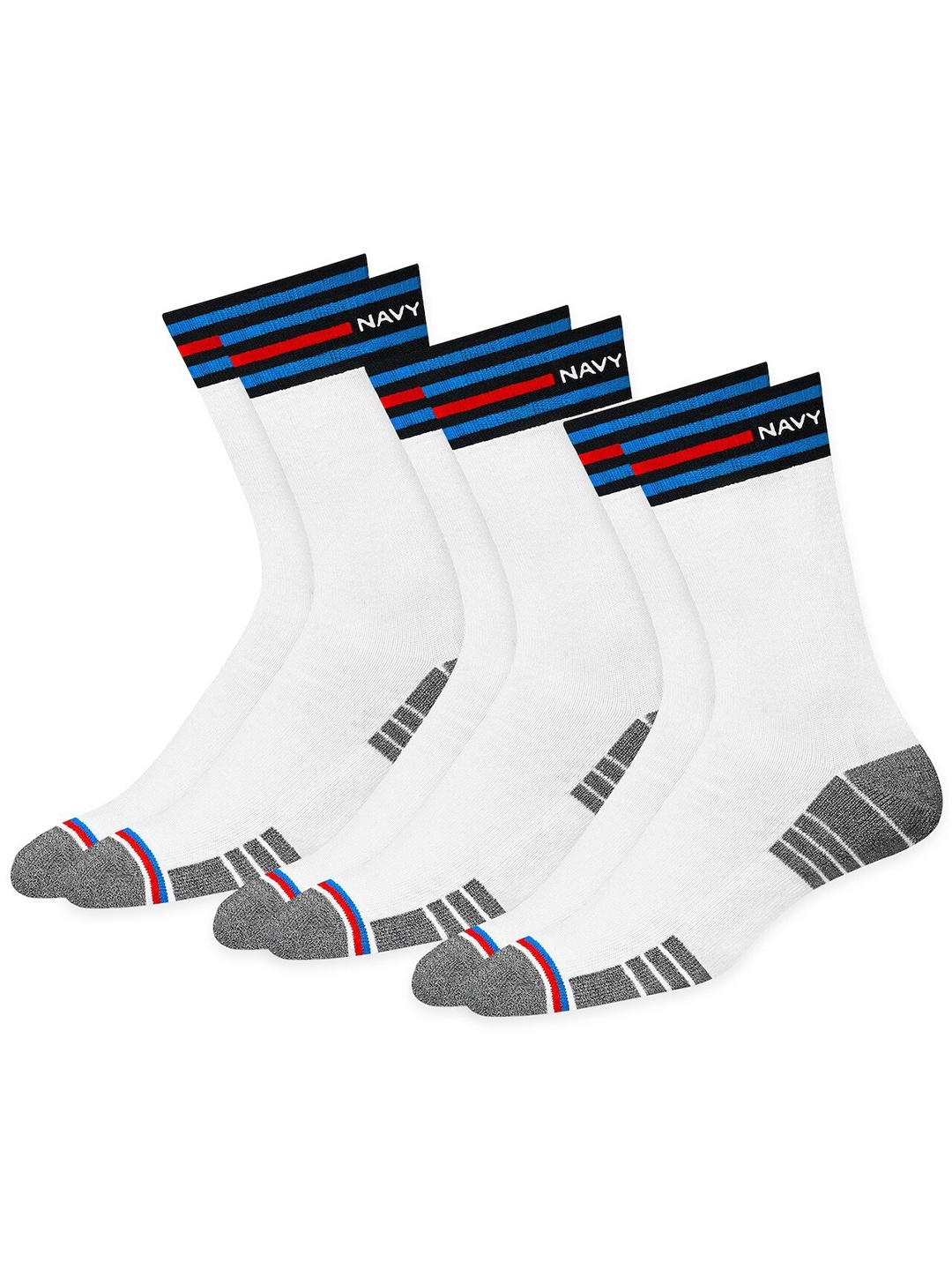 

NAVYSPORT Men Pack Of 3 Patterned Cotton Calf-Length Socks, White