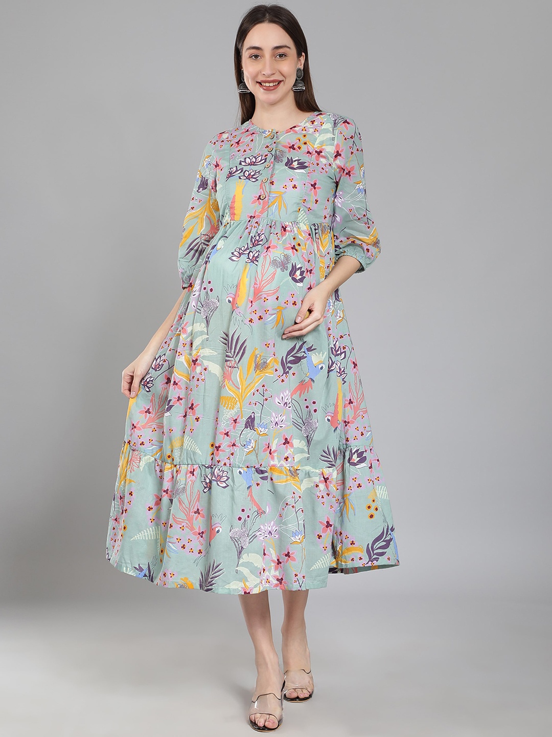 

Cot'N Soft Floral Printed Maternity Fit & Flare Ethnic Dress, Blue