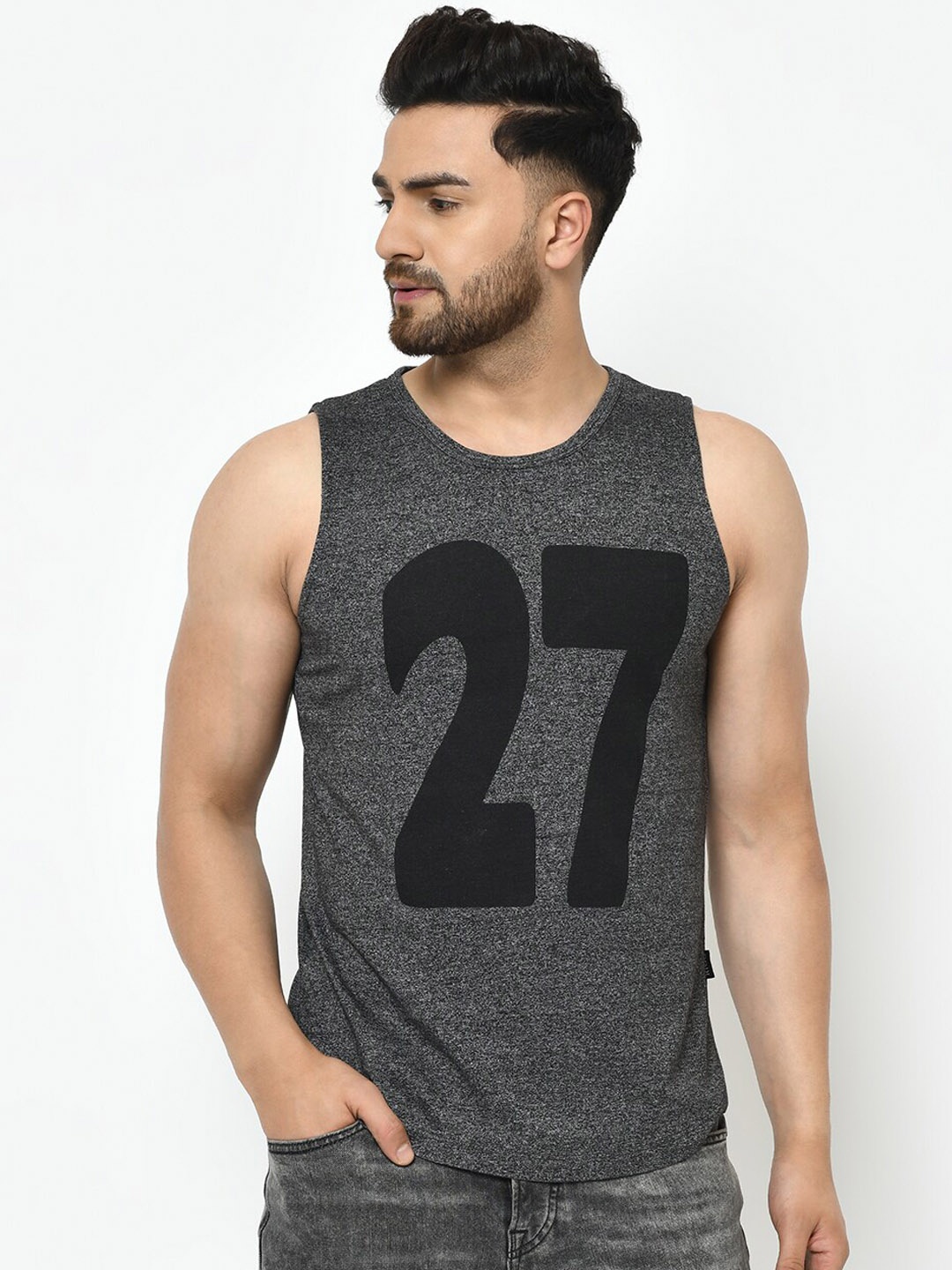 

Rigo Numerical Printed Slim Fit Tank Vests, Charcoal