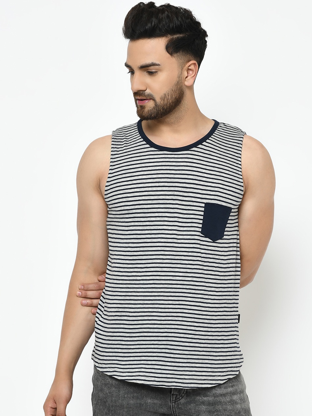 

Rigo Striped Slim-Fit Cotton Innerwear Tank Vests, Grey