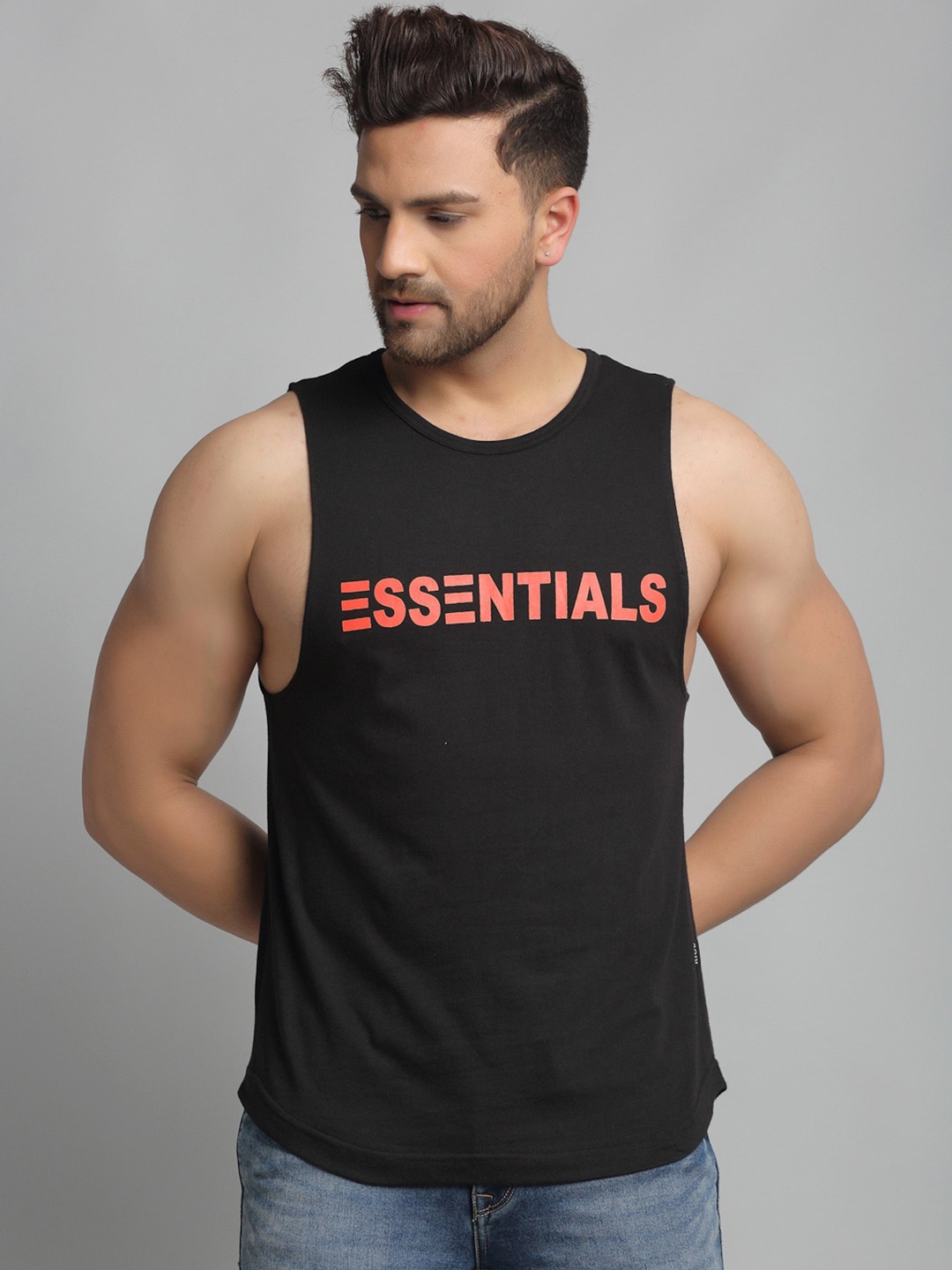 

Rigo Men Typography Printed Slim-Fit Pure Cotton Innerwear Tank Vests, Black