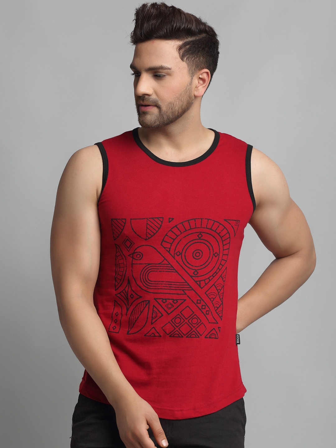 

Rigo Printed Sleeveless Cotton Gym Innerwear Vest, Maroon