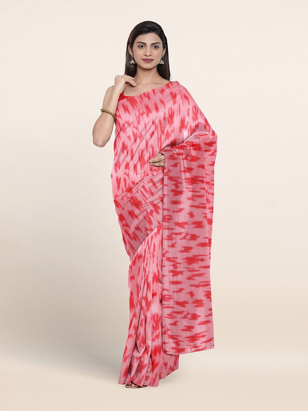 

Pothys Abstract Printed Poly Georgette Saree, Pink