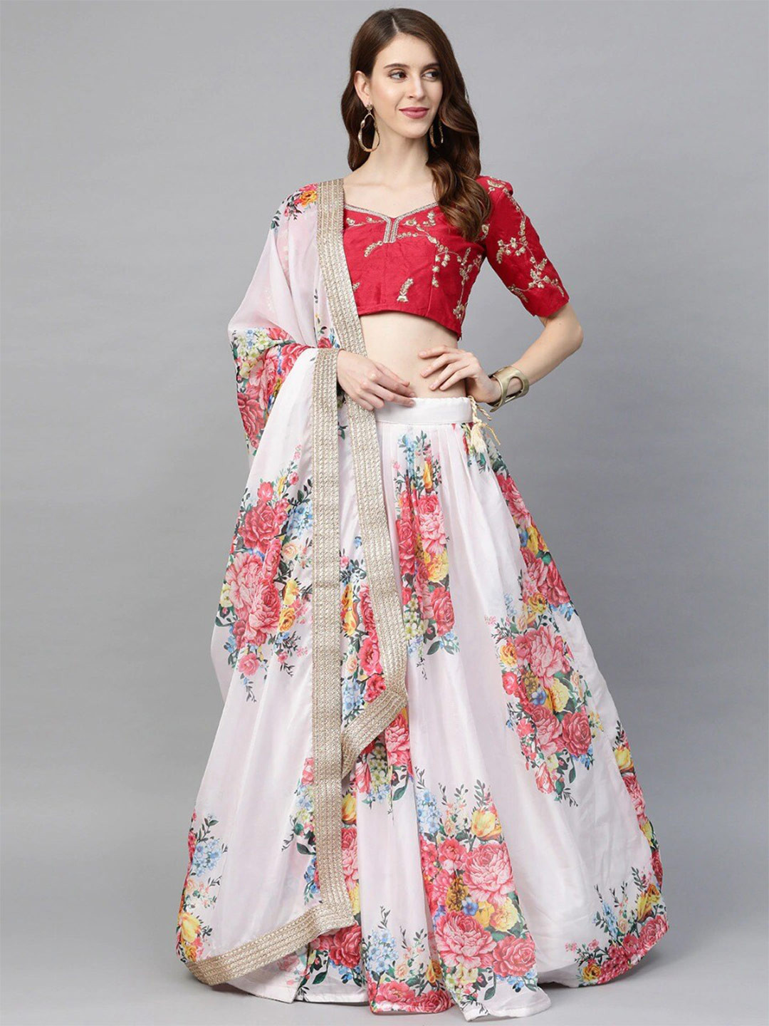 

RIVAMA Embellished Sequinned Semi-Stitched Lehenga & Blouse With Dupatta, White