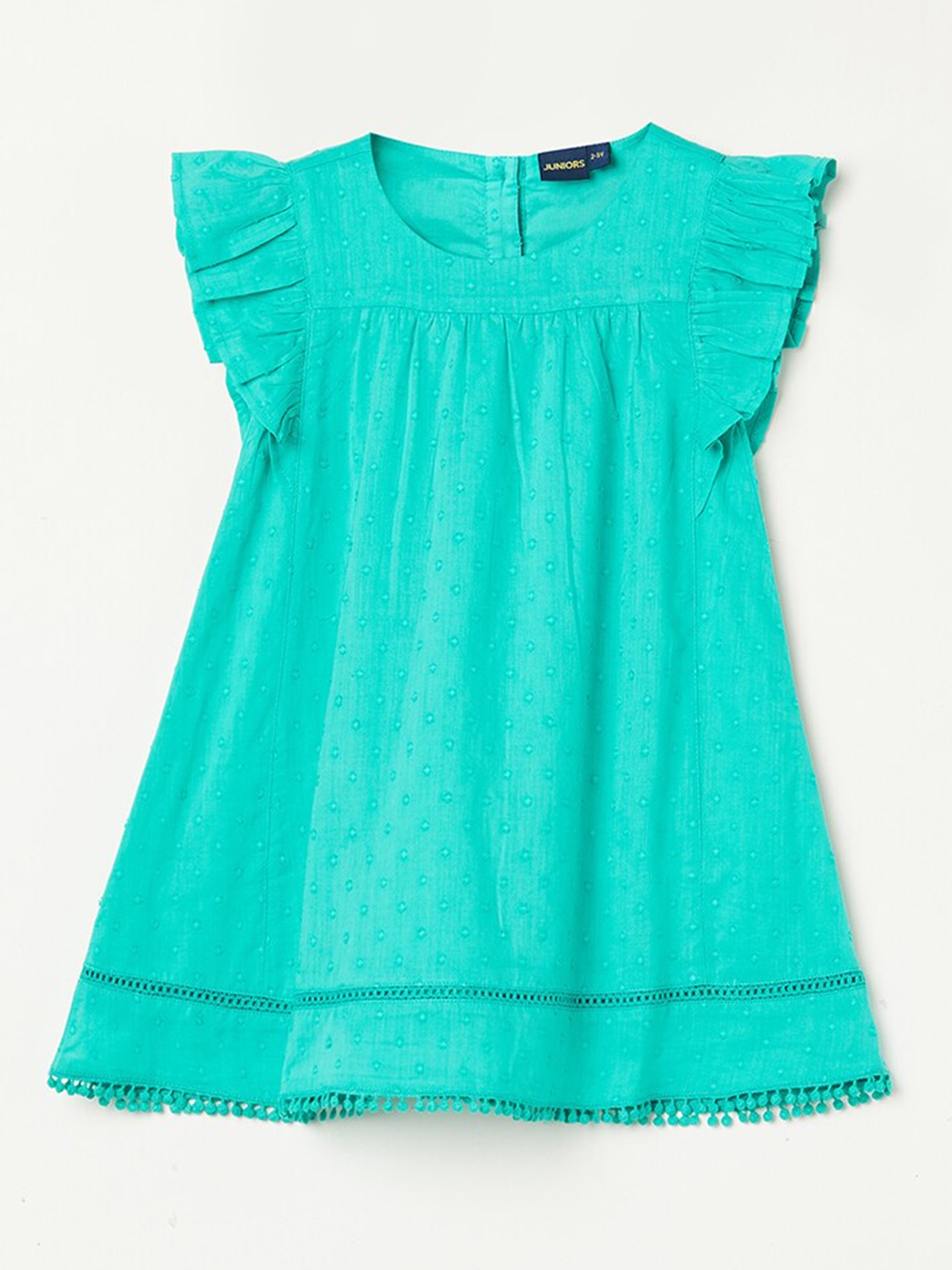 

Juniors by Lifestyle Girls Flutter Sleeves Self Design A-Line Dress, Turquoise blue