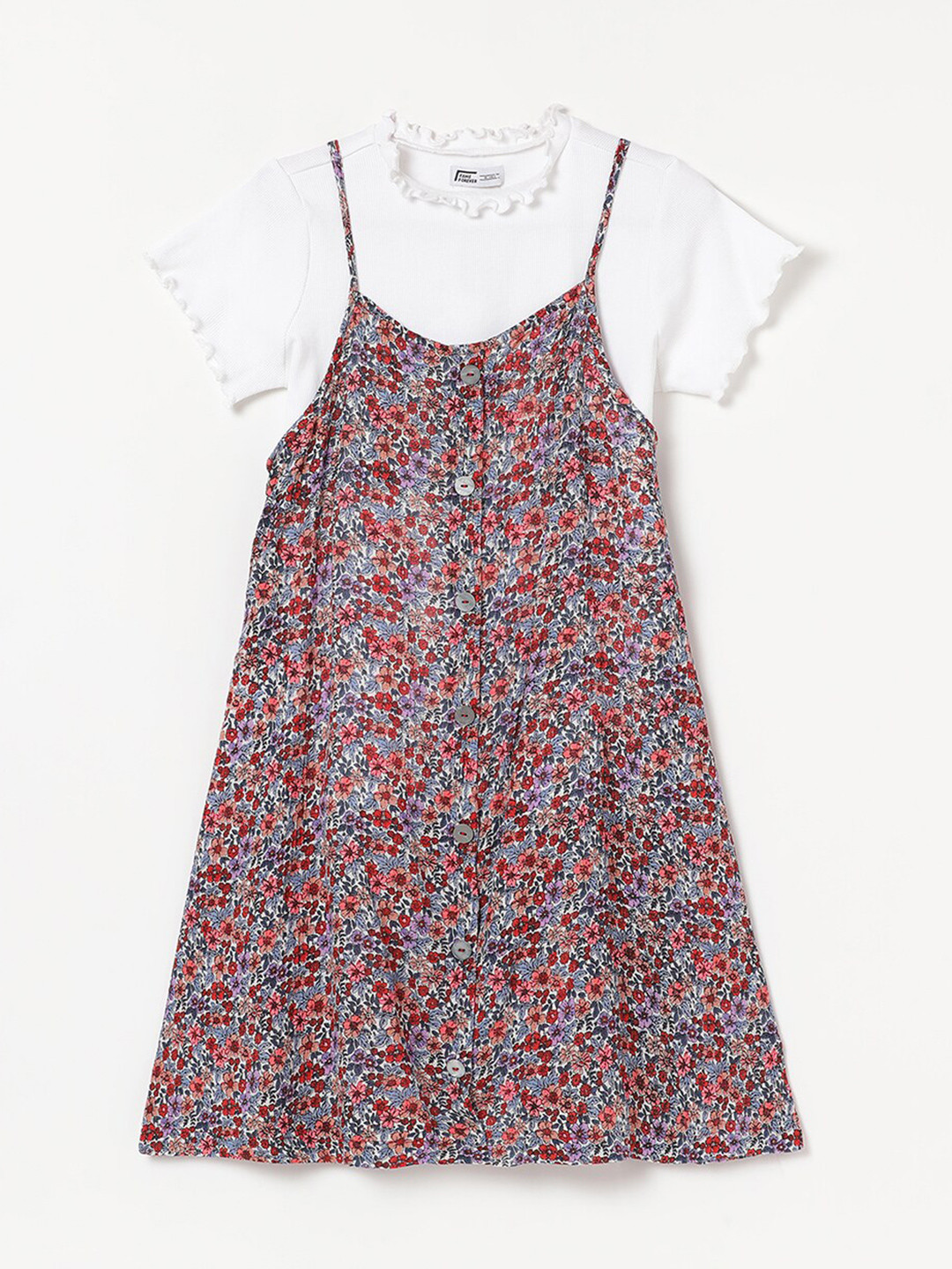 

Fame Forever by Lifestyle Girls Floral Printed Pinafore Dress, Red