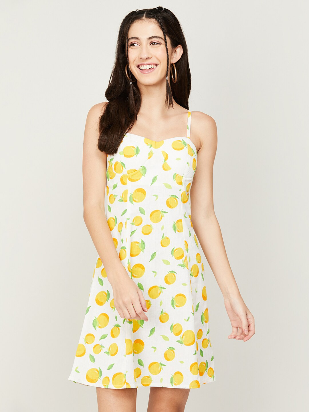 

Ginger by Lifestyle Conversational Printed Linen A-Line Dress, White