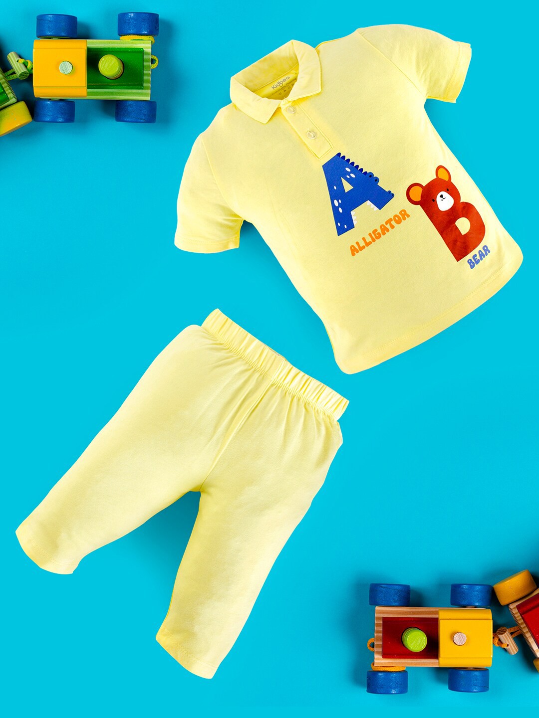 

Kidbea Boys Yellow & Blue Printed T-shirt with Trousers