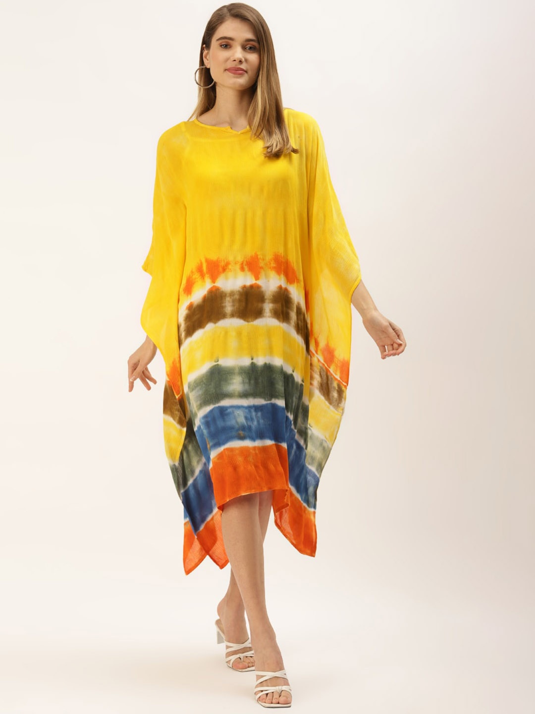 

Maaesa Tie And Dye Round Neck Kaftan Dress, Yellow