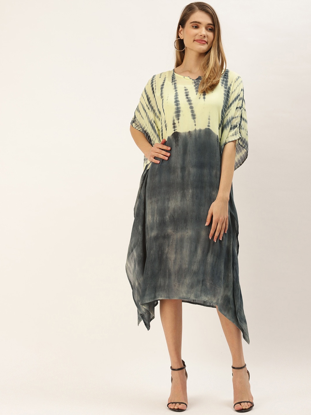 

Maaesa Tie And Dye Round Neck Kaftan Dress, Grey