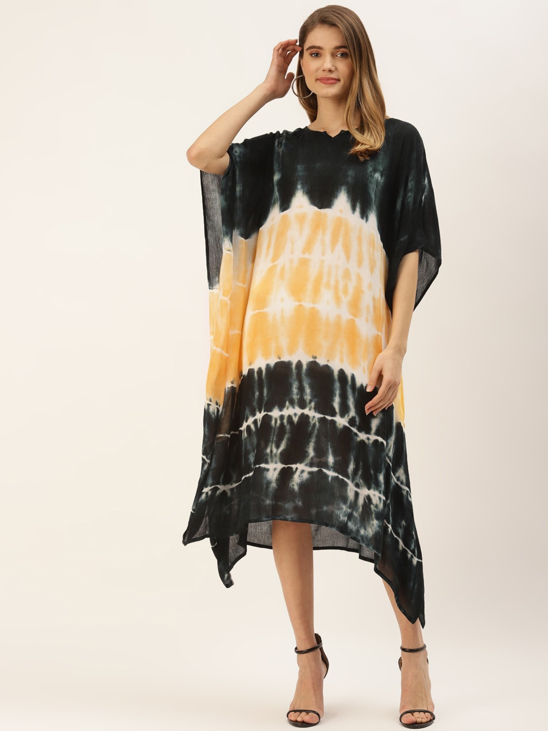 

Maaesa Tie And Dye Round Neck Kaftan Dress, Yellow