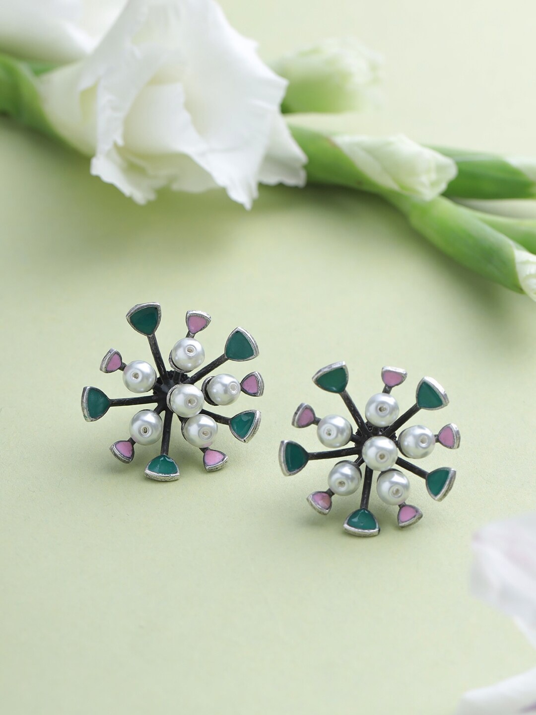 

VIRAASI Oxidised Contemporary Studs Earrings, White