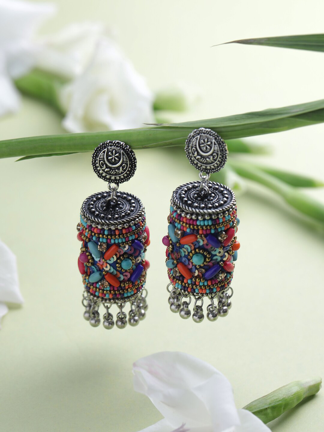 

VIRAASI Contemporary Oxidised Jhumka Earrings, Blue