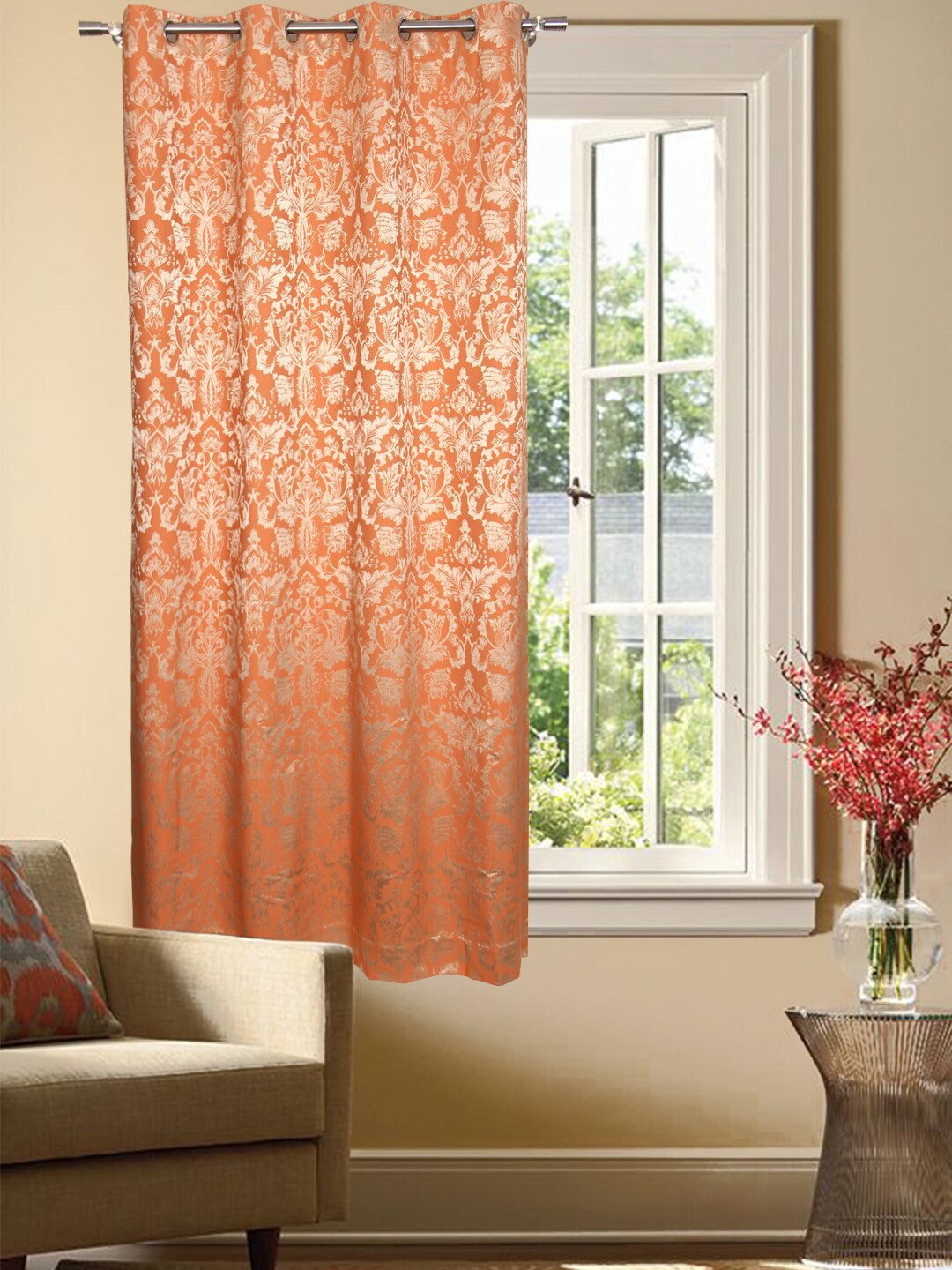 

Home Orange & Off White Ethnic Motifs Jacquard Room Darkening Window Curtain