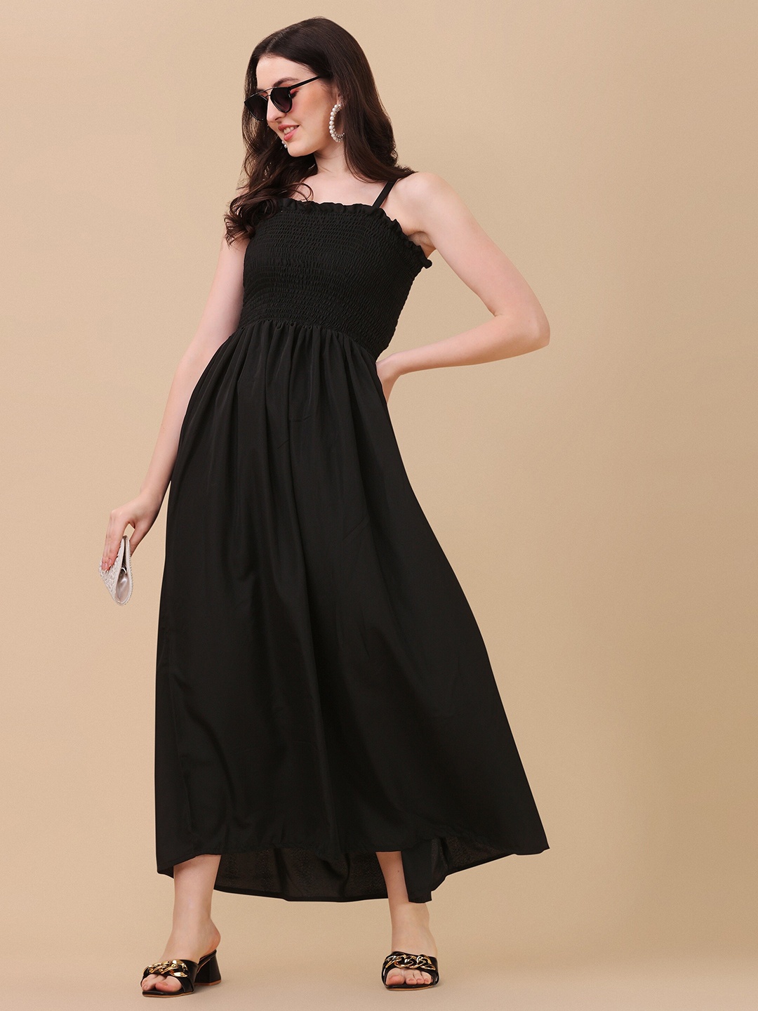 

SHEETAL Associates Shoulder Straps Crepe Maxi Dress, Black