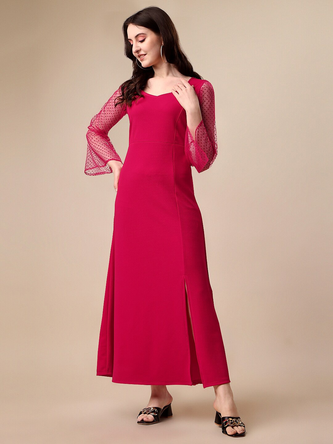 

SHEETAL Associates Sweetheart Neck Net Maxi Dress, Pink