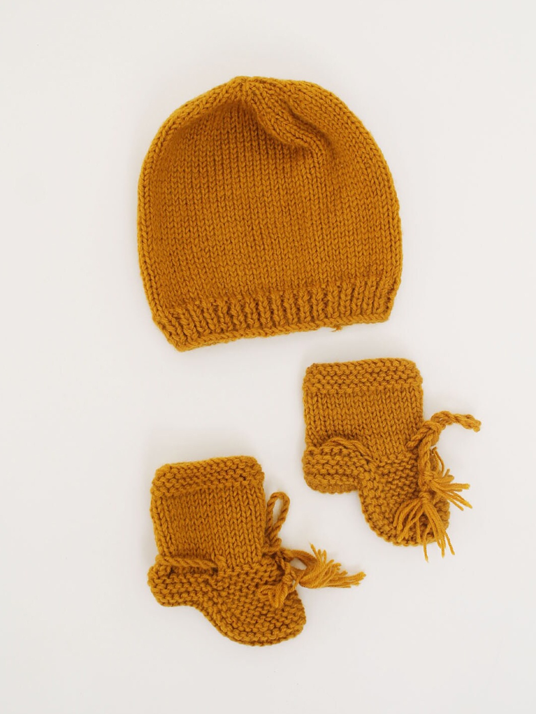 

Woonie Kids Beanie & Booties, Mustard