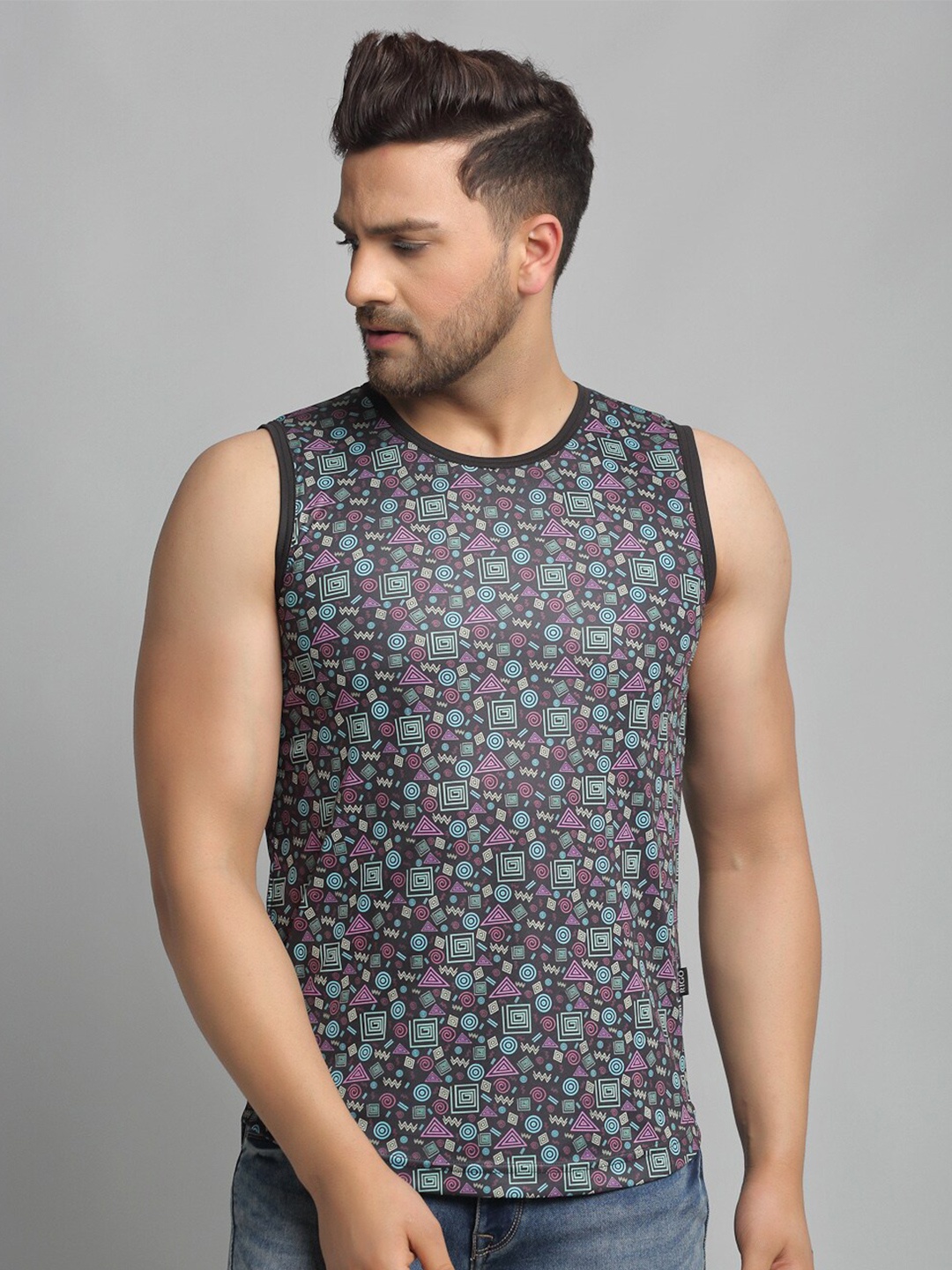 

Rigo Printed Slim Fit Cotton T-Shirt, Black