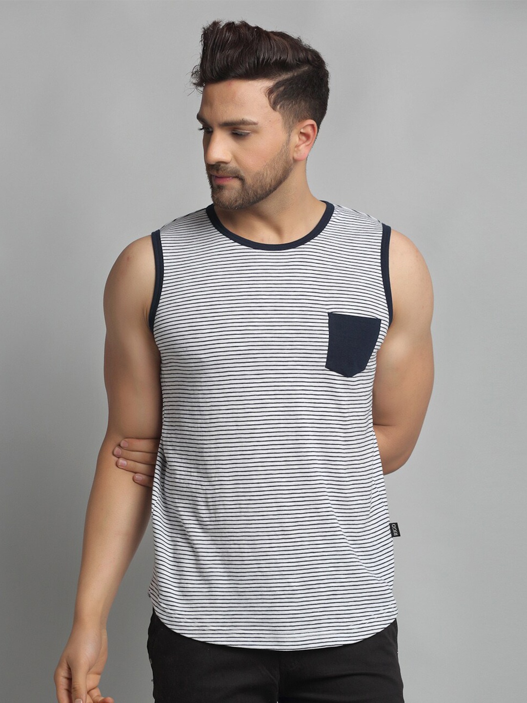 

Rigo Men Striped Slim Fit Sleeveless Vest, White