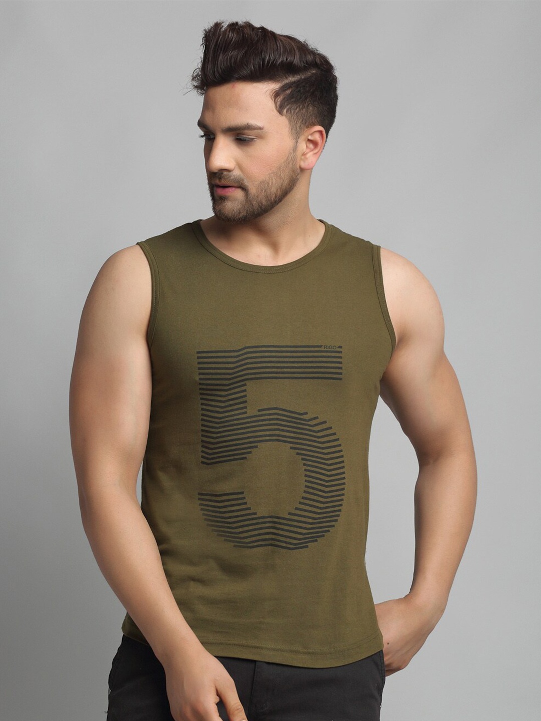 

Rigo Typography Printed Slim Fit Cotton T-shirt, Green