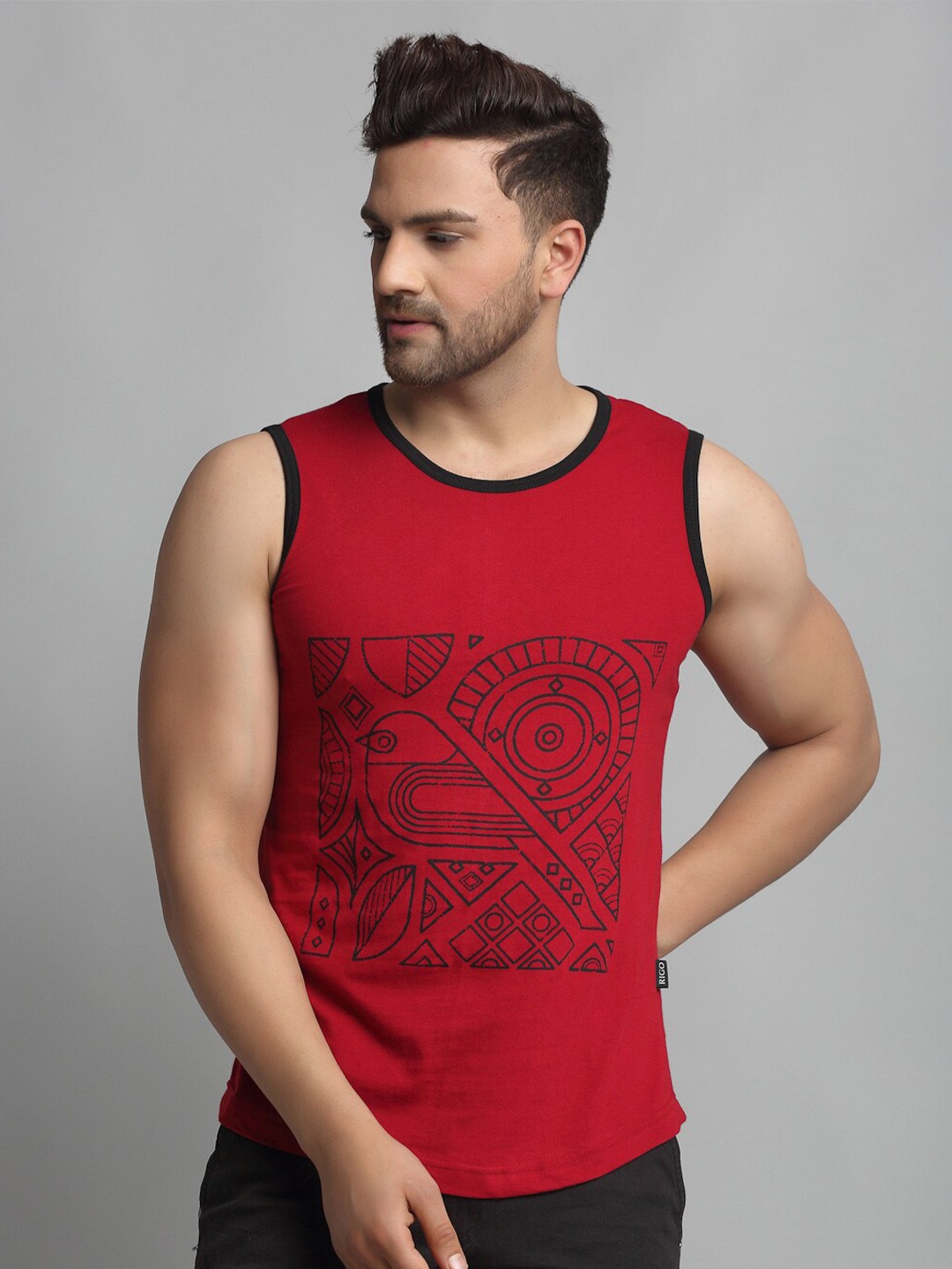 

Rigo Men Blue Printed Cotton Casual T-shirt, Maroon