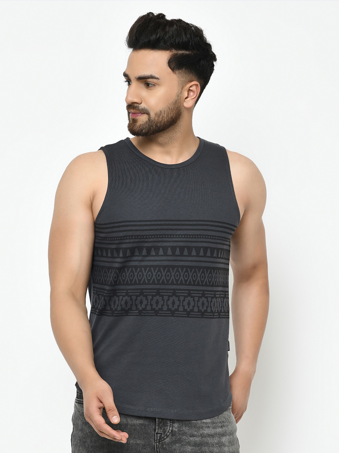 

Rigo Typography Printed Sports Vest T-shirt, Grey