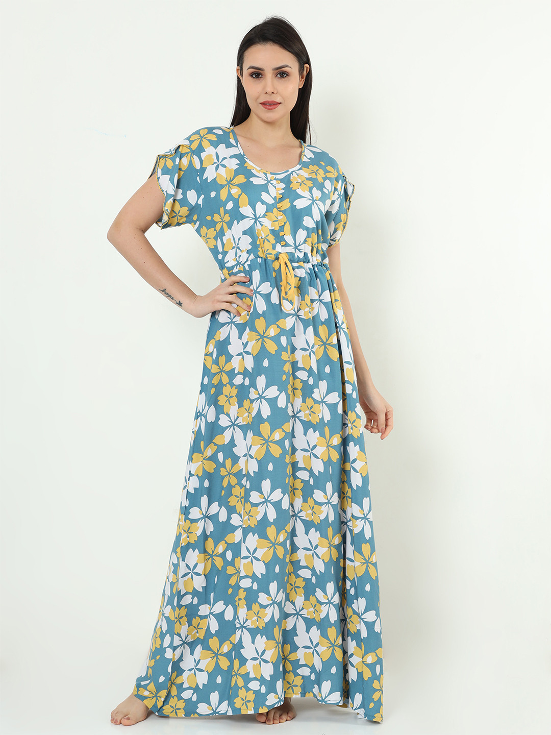

9shines Label Floral Printed Maxi Nightdress, Blue