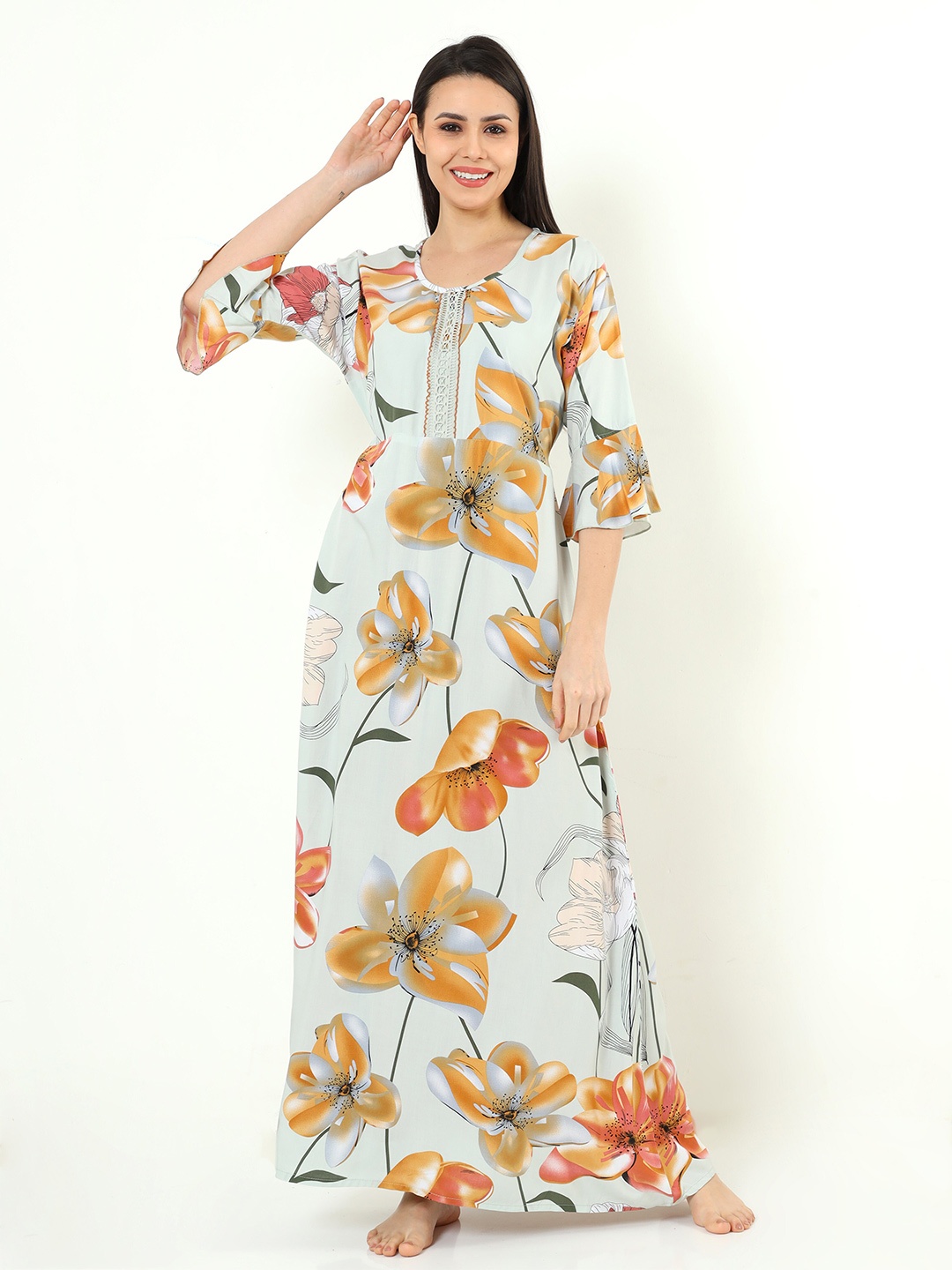 

9shines Label Floral Printed Maxi Nightdress, White