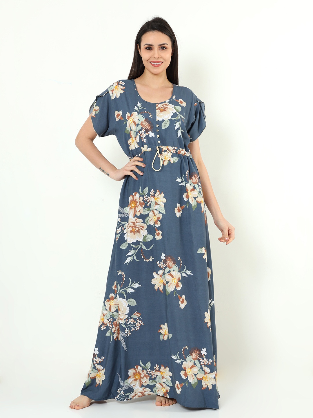 

9shines Label Floral Printed Maxi Nightdress, Grey